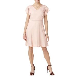 Simply Styled Flutter Sleeve Pink Fit Flare Dress